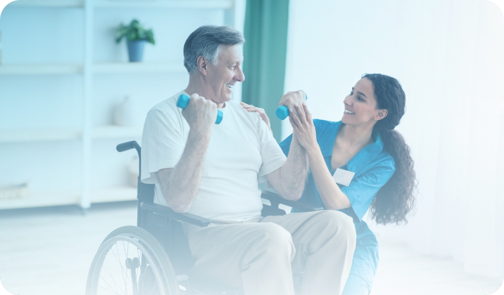 Physical Therapist assisting a senior patient in a wheelchair