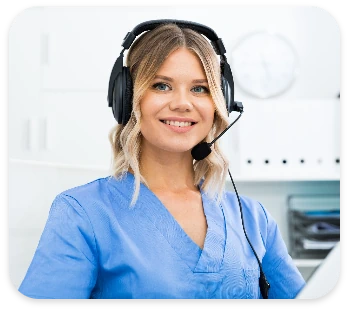 A Primary Care Advocate using a headset.